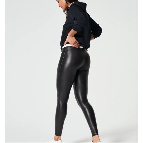Spanx Women's Sz Small Black Faux Leather Stretch Pull On Leggings High Waisted - Picture 1 of 8